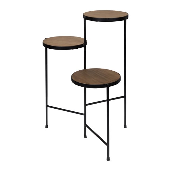 Kate and Laurel Fields Modern Tri-Level Metal and Wood Plant Stand, 17 x 22 x 30, Black and Gold, Decorative Three Tier Plant Stand for Display and Storage