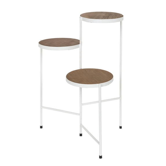 Kate and Laurel Fields Modern Tri-Level Metal and Wood Plant Stand, 17 x 22 x 30, Rustic Brown and White, Decorative Three Tier Plant Stand for Display and Storage