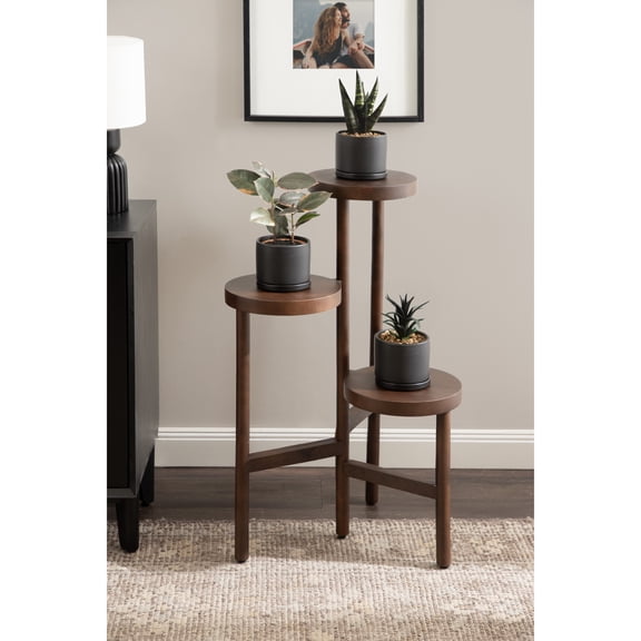 Kate and Laurel Fitley Modern Three-Tier Freestanding Plant Stand, 16 x 16 x 35, Dark Brown, Decorative Tiered Mango Wood Plant Stand for Useful House Plant Decor