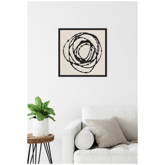 Kate and Laurel Flowing Circle Abstract Framed Canvas Wall Art by The Creative Bunch Studio 22 x 22 Sylvie Black, Modern, Abstract Art for Wall Decor, Living Room, Bedroom