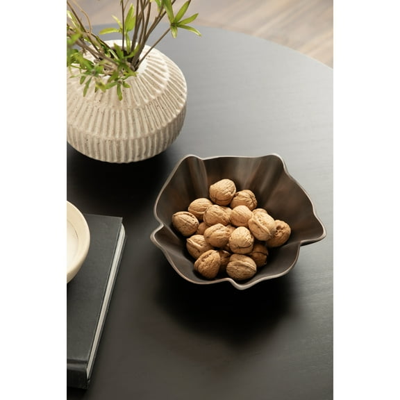 Kate and Laurel Flutte Scalloped Decorative Metal Serving Bowl, 10 x 10 x 3, Bronze, Modern Wavy Fruit Bowl for Kitchen Counter or Use as Tabletop Storage for an Entryway Table