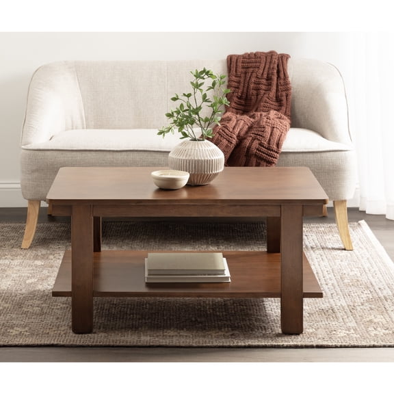 Kate and Laurel Foxford Modern Tiered Rectangle Coffee Table, 36 x 20 x 19, Walnut Brown, Transitional Rectangular Two-Tier Living Room Table with Storage Shelf and Resilient Wood Construction