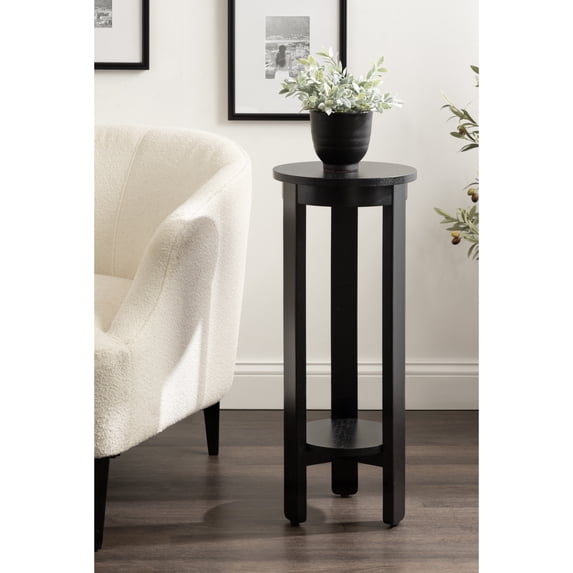 Kate and Laurel Foxford Modern Tiered Round Drink Table, 12 x 12 x 30, Black, Transitional Two-Tier Circle Plant Stand for Use as Living Room Pedestal Table or Small Bedroom Nightstand
