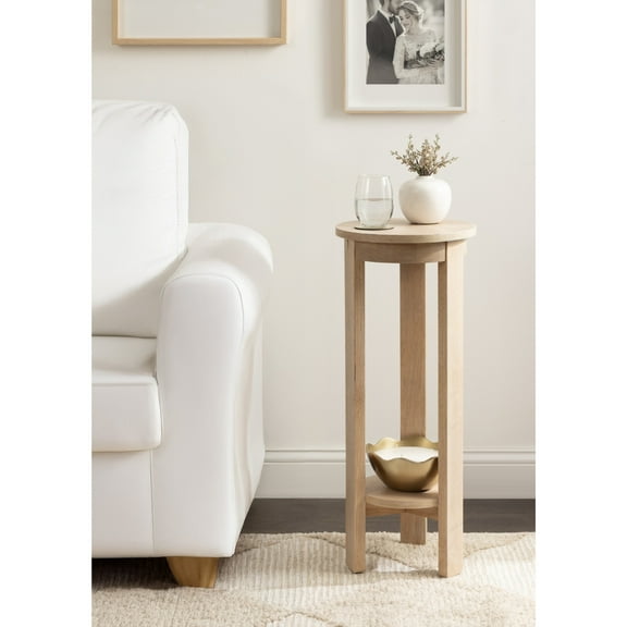 Kate and Laurel Foxford Modern Tiered Round Drink Table, 12 x 12 x 30, Light Natural, Transitional Two-Tier Circle Plant Stand for Use as Living Room Pedestal Table or Small Bedroom Nightstand