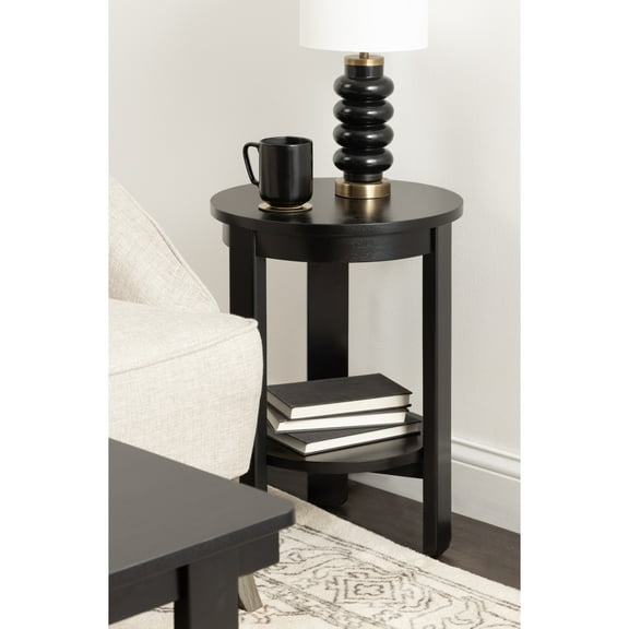 Kate and Laurel Foxford Tiered Round Side Table, 16 x 16 x 23, Black, Transitional Two-Tier Circle Nightstand Table with Storage and Resilient Wood Construction for Bedroom Decor
