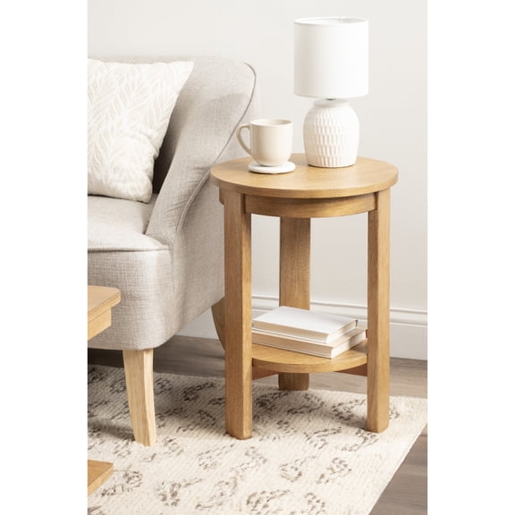 Kate and Laurel Foxford Tiered Round Side Table, 16 x 16 x 23, Natural Brown, Transitional Two-Tier Circle Nightstand Table with Storage and Resilient Wood Construction for Bedroom Decor