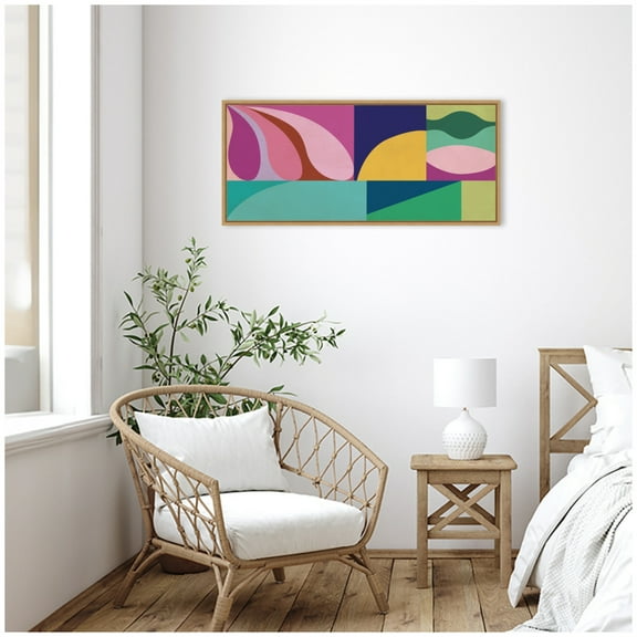 Kate and Laurel Framed Canvas Wall Art Print Abstract 02 Panel 1 by Rachel Lee, 40 x 18 Sylvie Natural Frame, Modern Contemporary, Abstract Art for Wall Decor