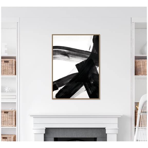 Kate and Laurel Framed Canvas Wall Art Print Black Mark No. 2 by Amy Lighthall, 28 x 38 Sylvie Dark Gold Frame, Modern Contemporary, Abstract Art for Wall Decor