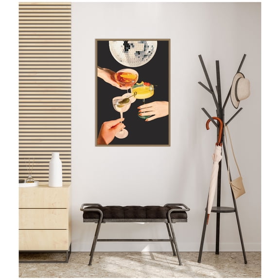 Kate and Laurel Framed Canvas Wall Art Print Cheers Print by Honey Island Studio, 23 x 33 Sylvie Dark Gold Frame, Modern Contemporary, Cuisine Art for Wall Decor