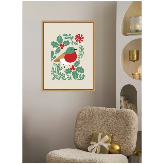 Kate and Laurel Framed Canvas Wall Art Print 'Christmas Icons Prima Set 1' by Dominique Vari, 18 x 24 Sylvie Natural Frame, Whimsical, Holiday Art for Wall Decor