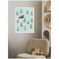 Kate and Laurel Framed Canvas Wall Art Print 'Christmas Tree Hunt' by Bex Morley Design, 18 x 24 Sylvie White Frame, Whimsical, Holiday Art for Wall Decor
