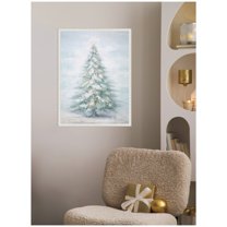 Kate and Laurel Framed Canvas Wall Art Print 'Coastal Pastel Tree' by The Creative Bunch Studio, 18 x 24 Sylvie Beaded White Frame, Coastal, Holiday Art for Wall Decor