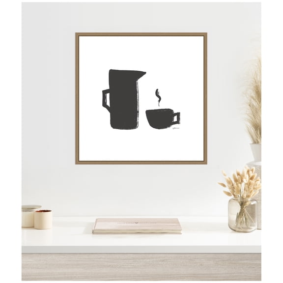 Kate and Laurel Framed Canvas Wall Art Print Coffee by Gabrielly Guedes, 22 x 22 Sylvie Dark Gold Frame, Modern Contemporary, Still Life Art for Wall Decor