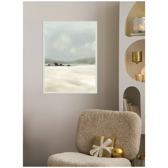 Kate and Laurel Framed Canvas Wall Art Print 'December Mist 1' by Mackenzie Nelson, 18 x 24 Sylvie Beaded White Frame, Modern Contemporary, Landscape Art for Wall Decor
