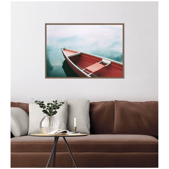Kate and Laurel Framed Canvas Wall Art Print Drifting in the Sky by Alicia Bock, 33 x 23 Sylvie Walnut Frame, Modern Contemporary, Beach Art for Wall Decor