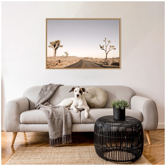 Kate and Laurel Framed Canvas Wall Art Print Driving joshua Tree No. 3 by Alicia Bock, 41 x 28 Sylvie Natural Frame, Rustic Farmhouse, Landscape Art for Wall Decor