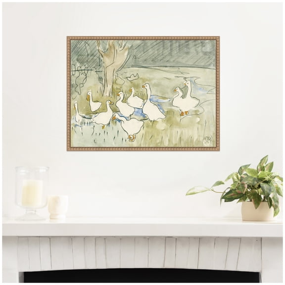 Kate and Laurel Framed Canvas Wall Art Print Ducks 1917 Theo van Hoytema by Nostalgia Prints, 24 x 18 Sylvie Beaded Rustic Natural Frame, Modern Contemporary, Animal Art for Wall Decor