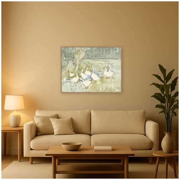 Kate and Laurel Framed Canvas Wall Art Print Ducks 1917 Theo van Hoytema by Nostalgia Prints, 42 x 32 Sylvie Beaded Rustic Natural Frame, Modern Contemporary, Animal Art for Wall Decor