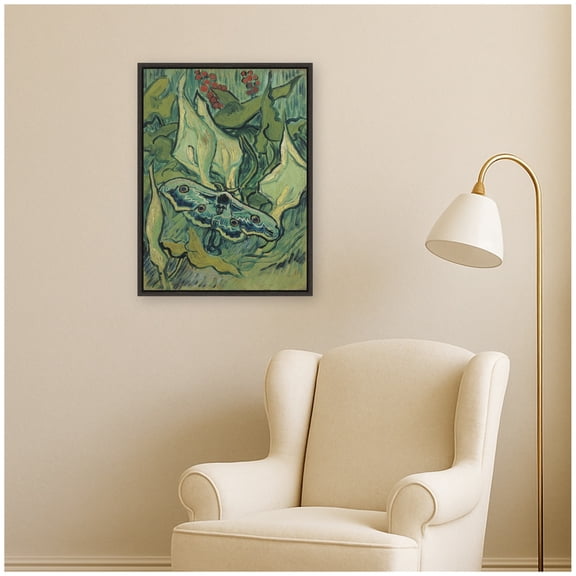 Kate and Laurel Framed Canvas Wall Art Print Emperor Moth 1889 Vincent van Gogh by Nostalgia Prints, 18 x 24 Sylvie Dark Gray Frame, Vintage, Animal Art for Wall Decor