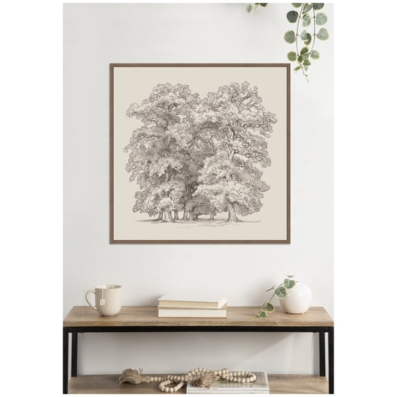 Kate and Laurel Framed Canvas Wall Art Print Felling of Trees by Jakob Becker by Nostalgia Prints, 30 x 30 Sylvie Walnut Frame, Traditional, Landscape Art for Wall Decor