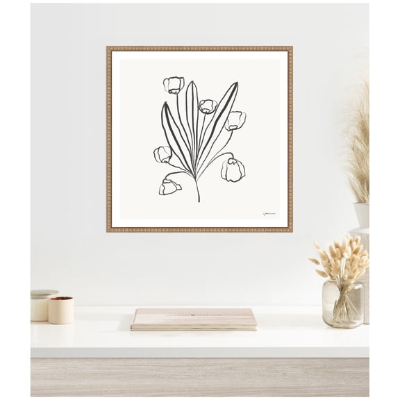 Kate and Laurel Framed Canvas Wall Art Print Floral Bouquet by Gabrielly Guedes, 22 x 22 Sylvie Beaded Rustic Natural Frame, Modern Contemporary, Flower Art for Wall Decor