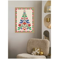 Kate and Laurel Framed Canvas Wall Art Print 'Folk Art Christmas Tree' by Rachel Lee, 18 x 24 Sylvie Natural Frame, Traditional, Holiday Art for Wall Decor