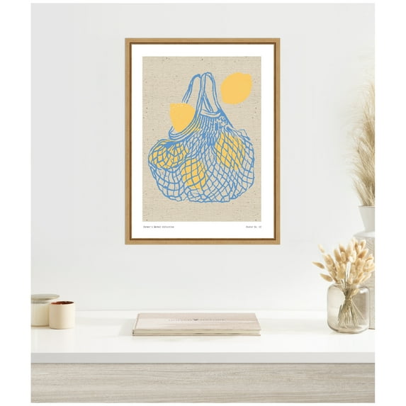 Kate and Laurel Framed Canvas Wall Art Print Fruit Farmers Market Print No 1 Lemons by The Creative Bunch Studio, 18 x 24 Sylvie Natural Frame, Rustic Farmhouse, Cuisine Art for Wall Decor