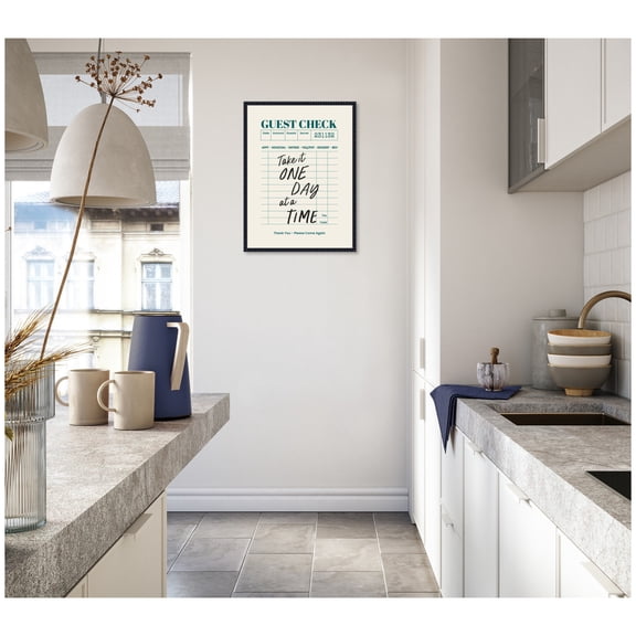 Kate and Laurel Framed Canvas Wall Art Print Guest Check One Day At A Time by The Creative Bunch Studio, 18 x 24 Sylvie Beaded Black Frame, Vintage, Typography Art for Wall Decor