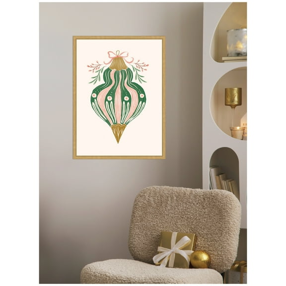 Kate and Laurel Framed Canvas Wall Art Print 'Holiday Ornament Collection 4' by Jill Labieniec, 18 x 24 Sylvie Bright Gold Frame, Vintage, Holiday Art for Wall Decor