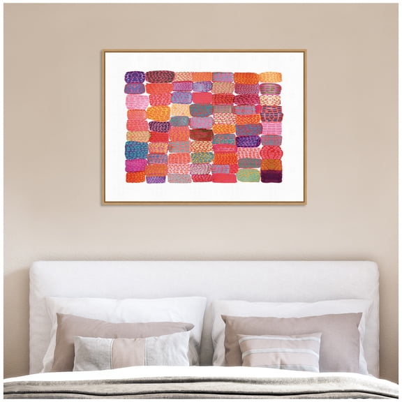 Kate and Laurel Framed Canvas Wall Art Print LD Palette Patchwork by Lordy Dordie, 42 x 32 Sylvie Natural Frame, Modern Contemporary, Abstract Art for Wall Decor