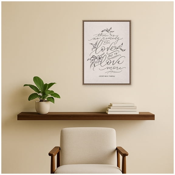 Kate and Laurel Framed Canvas Wall Art Print LV There Is No Remedy For Love by Valerie McKeehan of Lily and Val, 18 x 24 Sylvie Beaded Dark Gold Frame, Modern Contemporary, Typography Art for Wall