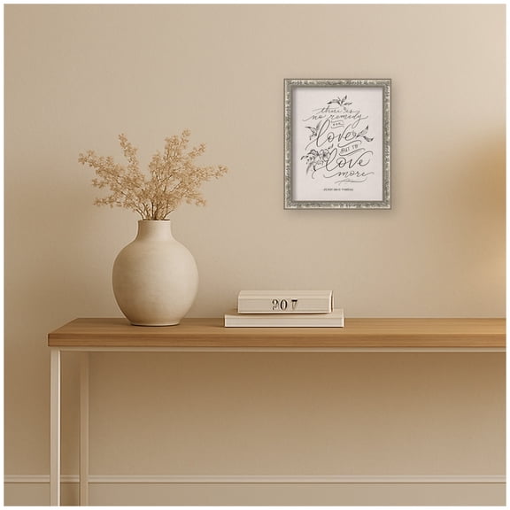 Kate and Laurel Framed Canvas Wall Art Print LV There Is No Remedy For Love by Valerie McKeehan of Lily and Val, 9 x 11, Belvedere Silver Frame, Modern Contemporary, Typography Art for Wall Decor