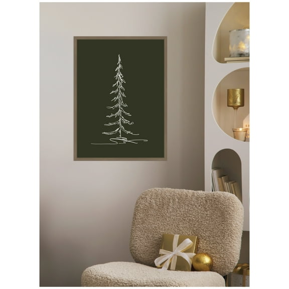 Kate and Laurel Framed Canvas Wall Art Print 'Minimalist Evergreen Trees Sketch 1 Green' by The Creative Bunch Studio, 18 x 24 Sylvie Dark Gold Frame, Modern Contemporary, Nature Art for Wall Decor
