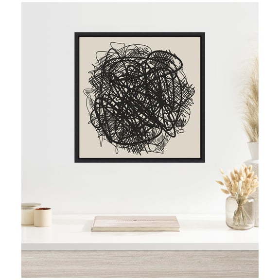 Kate and Laurel Framed Canvas Wall Art Print Modern Abstract Linework Loofah by The Creative Bunch Studio, 22 x 22 Sylvie Black Frame, Modern Contemporary, Abstract Art for Wall Decor