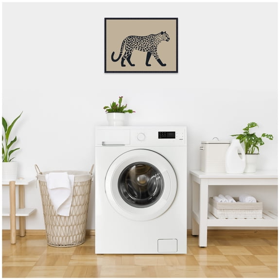 Kate and Laurel Framed Canvas Wall Art Print Modern Linocut Leopard 2 by The Creative Bunch Studio, 24 x 18 Sylvie Beaded Black Frame, Modern Contemporary, Animal Art for Wall Decor