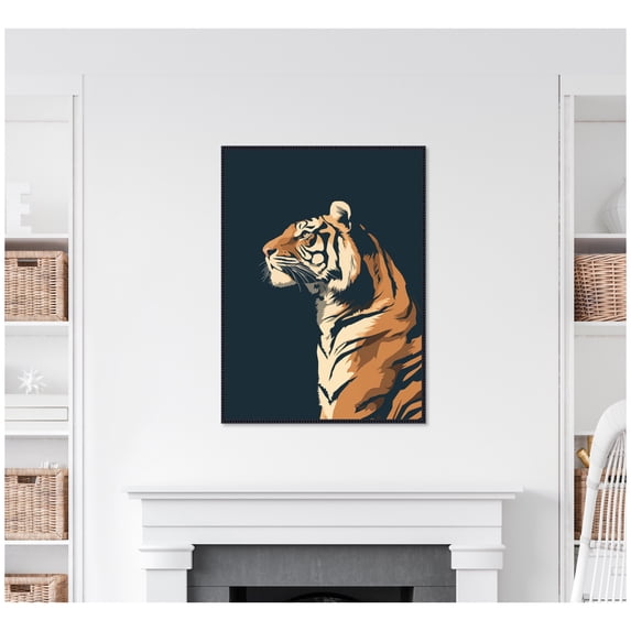 Kate and Laurel Framed Canvas Wall Art Print Navy Tiger by The Creative Bunch Studio, 28 x 38 Sylvie Beaded Black Frame, Modern Contemporary, Animal Art for Wall Decor