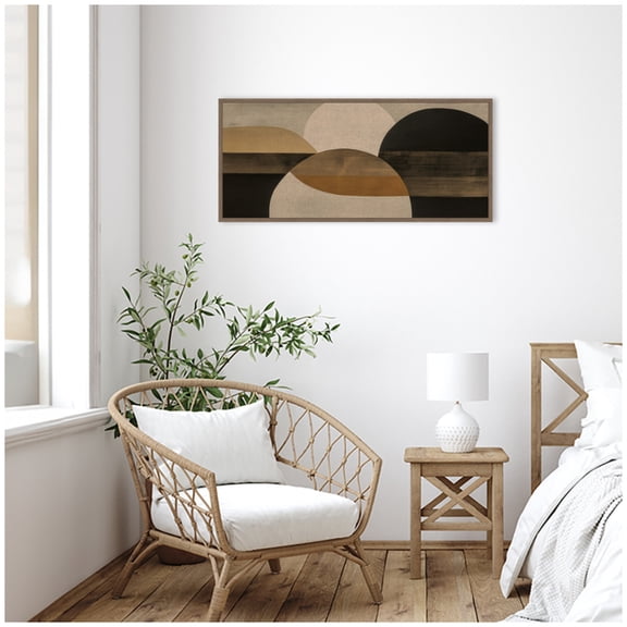 Kate and Laurel Framed Canvas Wall Art Print Neutral Rich Tonal Abstact II by The Creative Bunch Studio, 40 x 18 Sylvie Walnut Frame, Modern Contemporary, Abstract Art for Wall Decor