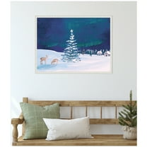 Kate and Laurel Framed Canvas Wall Art Print 'Nothern Lights Winter' by Teju Reval, 24 x 18 Sylvie Beaded White Frame, Rustic Farmhouse, Landscape Art for Wall Decor