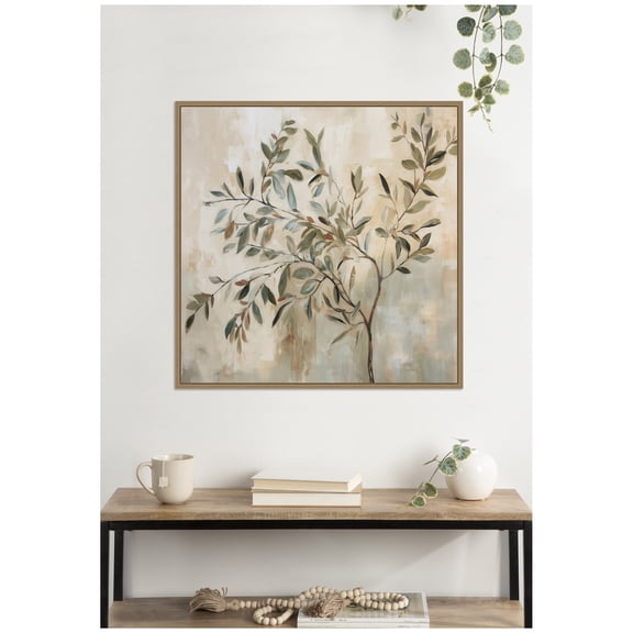 Kate and Laurel Framed Canvas Wall Art Print Olive Tree Abstract Square by The Creative Bunch Studio, 30 x 30 Sylvie Dark Gold Frame, Modern Contemporary, Nature Art for Wall Decor