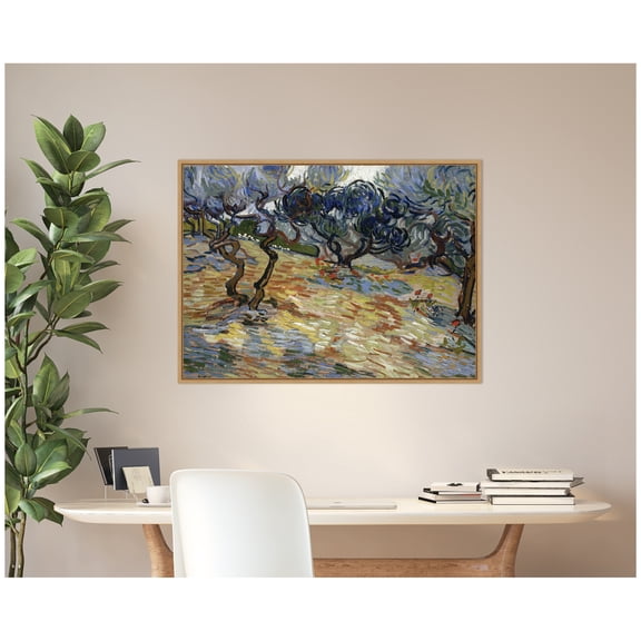 Kate and Laurel Framed Canvas Wall Art Print Olive Trees by Vincent van Gogh by Nostalgia Prints, 38 x 28 Sylvie Natural Frame, Traditional, Landscape Art for Wall Decor