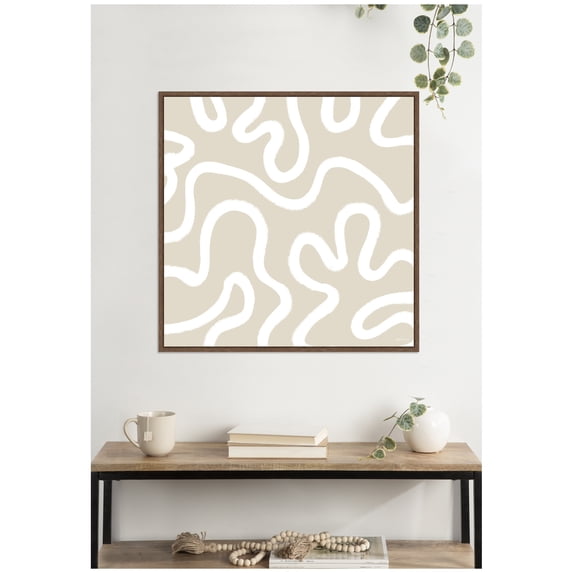 Kate and Laurel Framed Canvas Wall Art Print Organic Figures by Gabrielly Guedes, 30 x 30 Sylvie Walnut Frame, Modern Contemporary, Abstract Art for Wall Decor