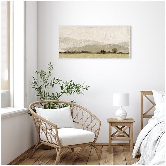Kate and Laurel Framed Canvas Wall Art Print Petit Views No 8 Panel by Mackenzie Nelson, 40 x 18 Sylvie Beaded White Frame, Rustic Farmhouse, Landscape Art for Wall Decor