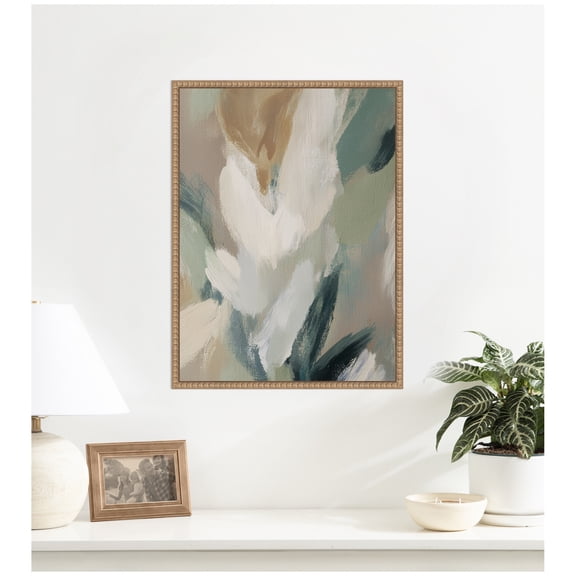 Kate and Laurel Framed Canvas Wall Art Print Plant Form No. 1 by Amy Lighthall, 18 x 24 Sylvie Beaded Rustic Natural Frame, Modern Contemporary, Abstract Art for Wall Decor