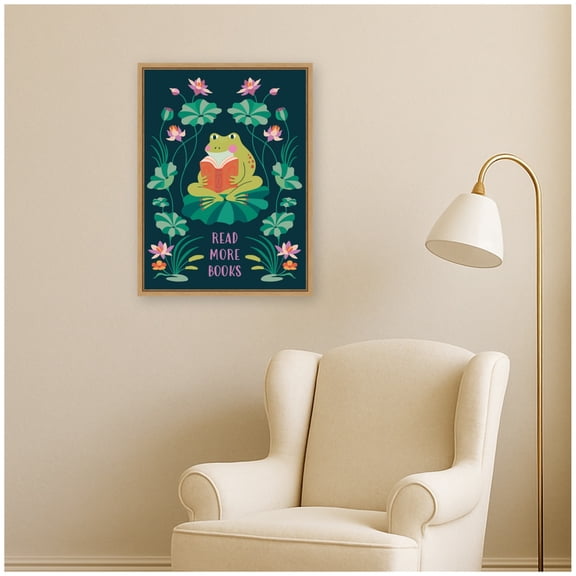 Kate and Laurel Framed Canvas Wall Art Print Read More Books by Rachel Lee 3 Birdies Studio, 18 x 24 Sylvie Natural Frame, Whimsical, Motivational Art for Wall Decor