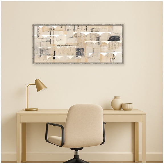 Kate and Laurel Framed Canvas Wall Art Print Revolved Half Moon Panel by Felicia Dadak, 41 x 18, Belvedere Silver Frame, Decorative, Art for Wall Decor