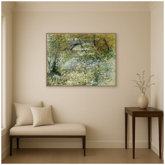 Kate and Laurel Framed Canvas Wall Art Print River Bank in Spring Van Gogh by Nostalgia Prints, 42 x 32 Sylvie Dark Gold Frame, Traditional, Landscape Art for Wall Decor