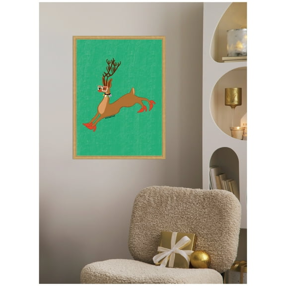 Kate and Laurel Framed Canvas Wall Art Print 'Rudolph Red Heel' by Kendra Dandy, 18 x 24 Sylvie Bright Gold Frame, Whimsical, Animal Art for Wall Decor