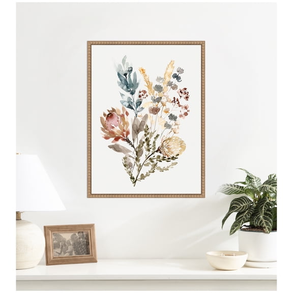 Kate and Laurel Framed Canvas Wall Art Print SB Wildflower Bunch by Sara Berrenson, 18 x 24 Sylvie Beaded Rustic Natural Frame, Modern Contemporary, Flower Art for Wall Decor