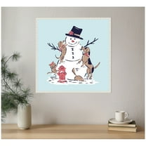 Kate and Laurel Framed Canvas Wall Art Print 'Snowman Dogs Cat' by Krissy Mast, 22 x 22 Sylvie Beaded White Frame, Whimsical, Animal Art for Wall Decor