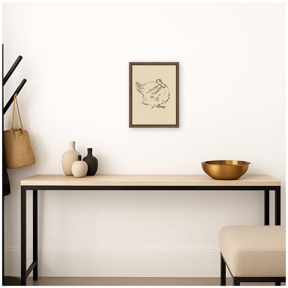 Kate and Laurel Framed Canvas Wall Art Print Thanksgiving Turkey Histoires by Nostalgia Prints, 10 x 13 Sylvie Walnut Frame, Farmhouse, Animal Art for Wall Decor